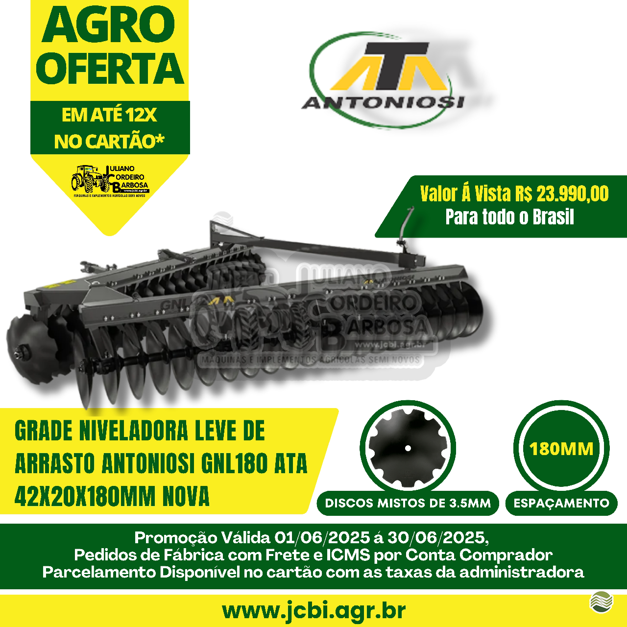 IMPLEMENTOS AGRICOLAS GRADE NIVELADORA NIVELADORA 42 DISCOS JCBi Máquinas e Implementos Agrícolas MARACAJU MATO GROSSO DO SUL MS
